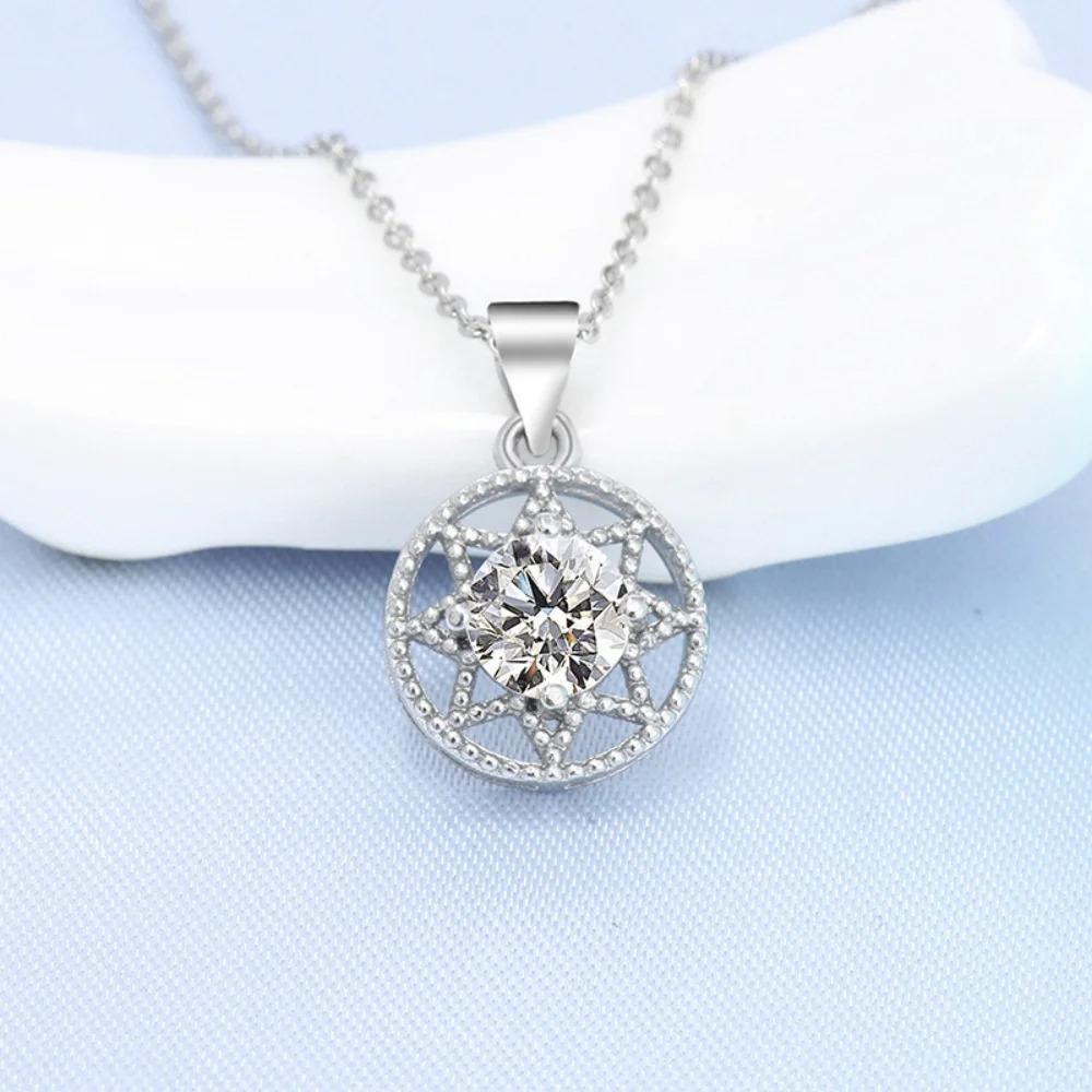 925 Sterling Silver Octagonal Round Pendant Sparkling Zircon Women's Necklace Birthday Party Gift Jewelry Accessories