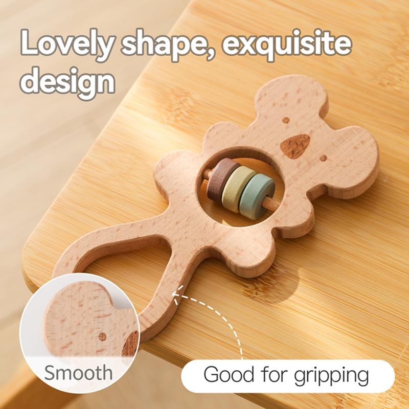 Baby Toys 0 12 Months Wooden Rattle Sensory Toys For Baby Montessori Baby Stroller Cartoon Koala Hand Bell Infant Wooden Teether