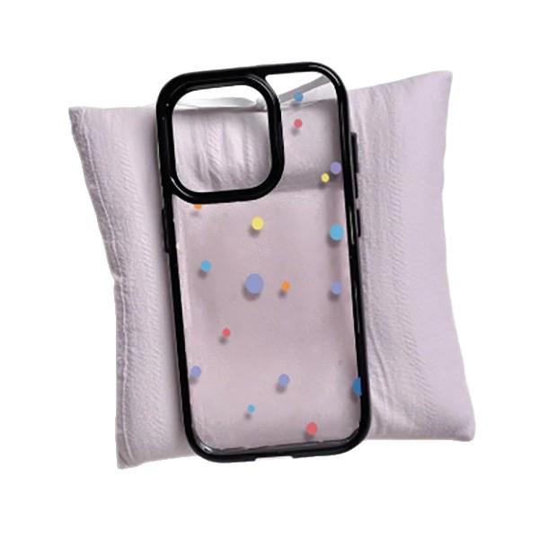Black Frame Colorful Polka Dots Case for 17ProMax Acrylic 16, New 15Pro, Cartoon 14, Simple 13