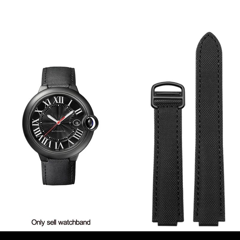 For Cartier Blue Balloon Nylon Canvas Belt Black Knight Watchband Convex Interface Men's Accessories Bracelet 20.12mm