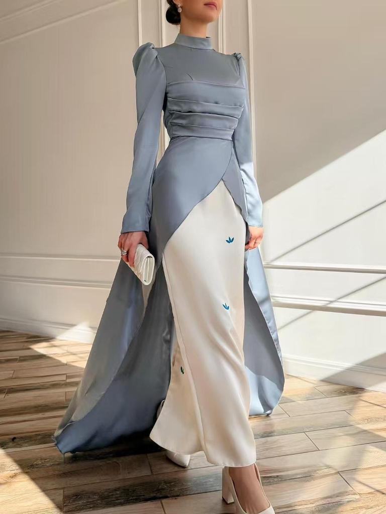 2025 Euro-American Slim-Fit Color-Block Evening Gown with Train