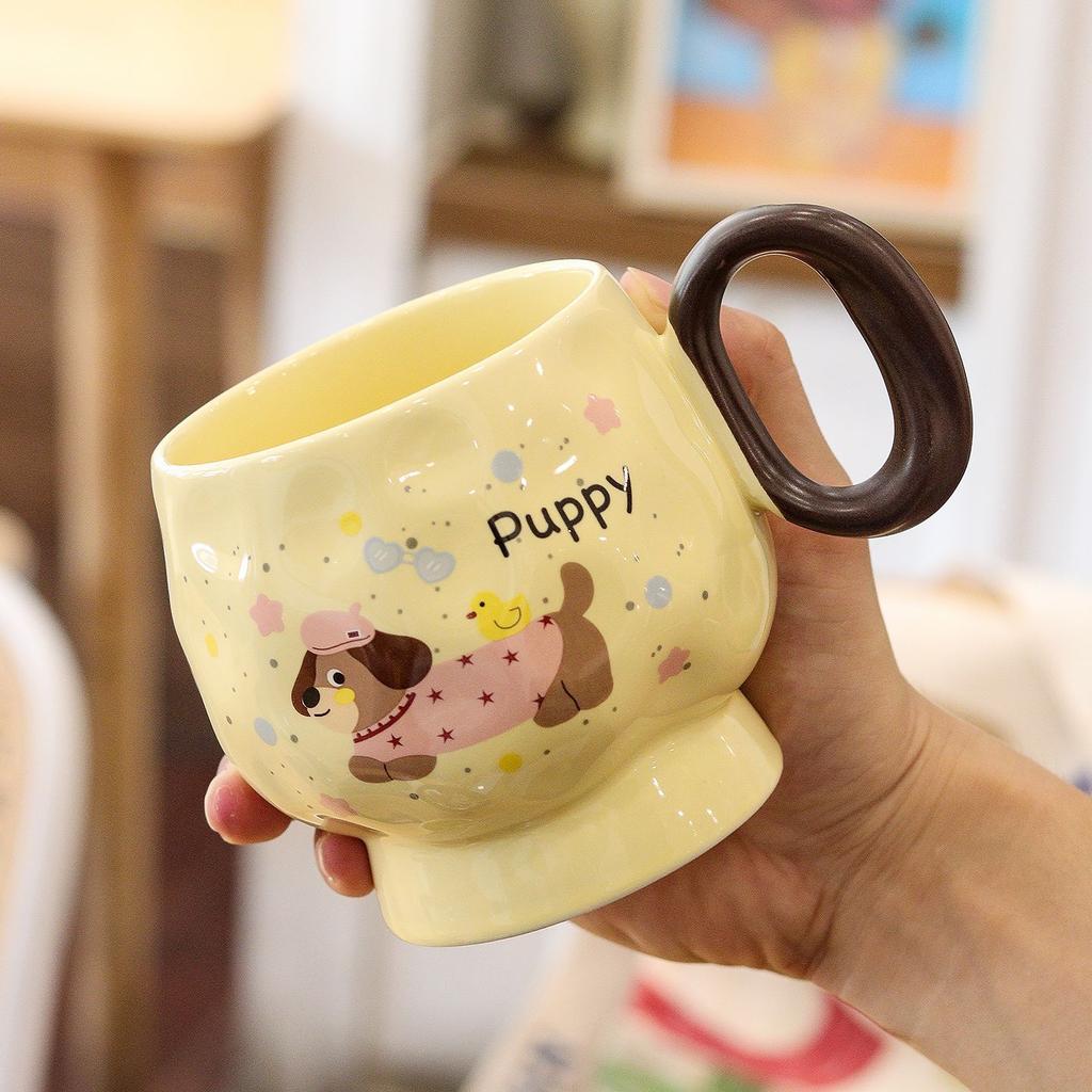 Dachshund Water Cup High Appearance Level  Large Capacity Mug Ceramic Cup  Covered Spoon  Breakfast Cup  Souvenir Gift Box