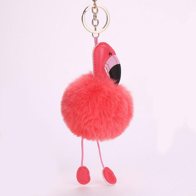 Cute Fluffy Pompom Flamingo Plush Toy Fur Fake Rabbit String Pendant Rope Plush Doll Toys Decor Gift Toy Bag Pendant Toy