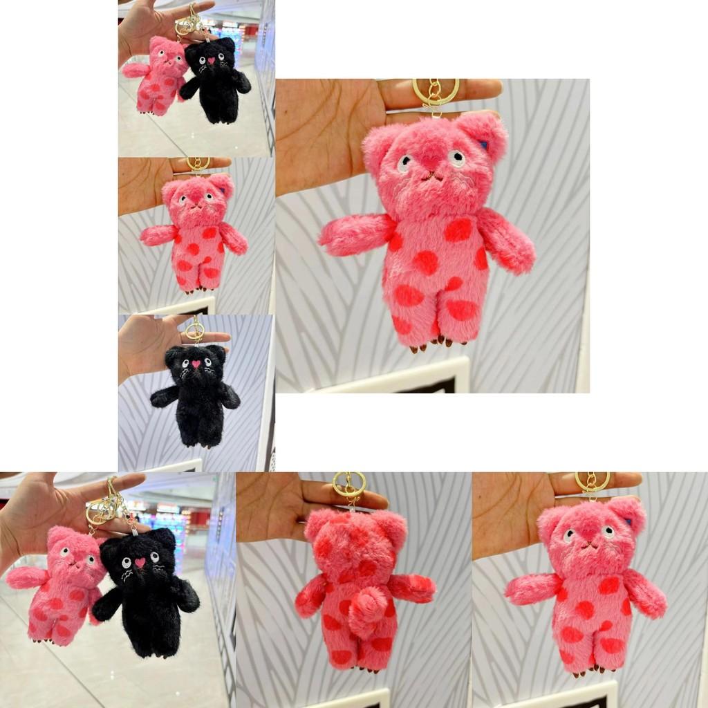 Uroczy Uroczy Czarno-Różowo-Czerwony Pluszowy Kot Breloczek Zawieszka Do Torebek I Akcesoriów