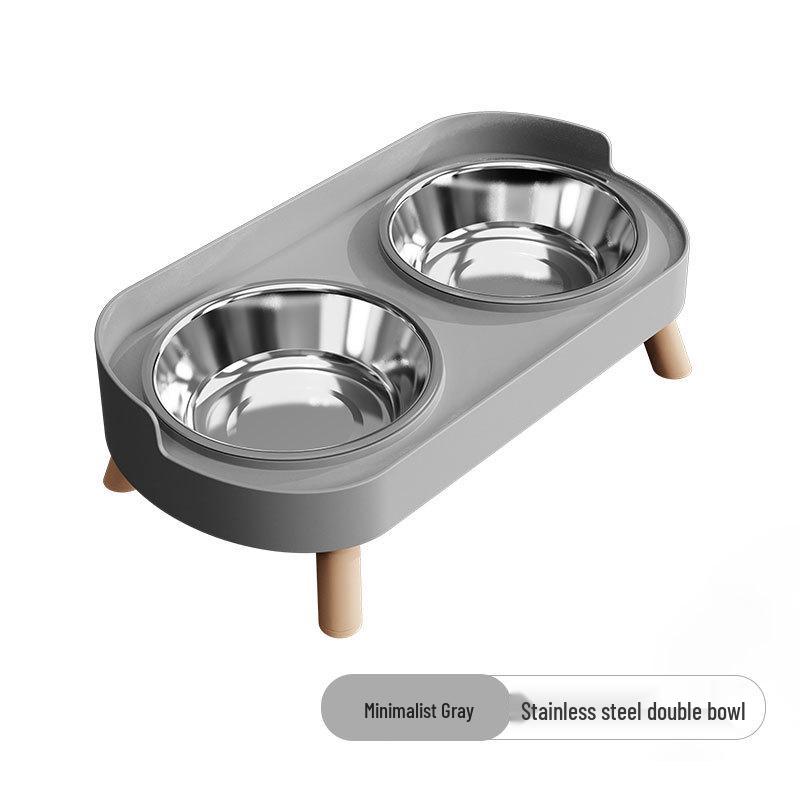 Cross-Border Stainless Steel & Ceramic Dual Cat & Dog Bowl: Anti-Tip, Splash-Proof, Neck Protection Design for Food & Water.