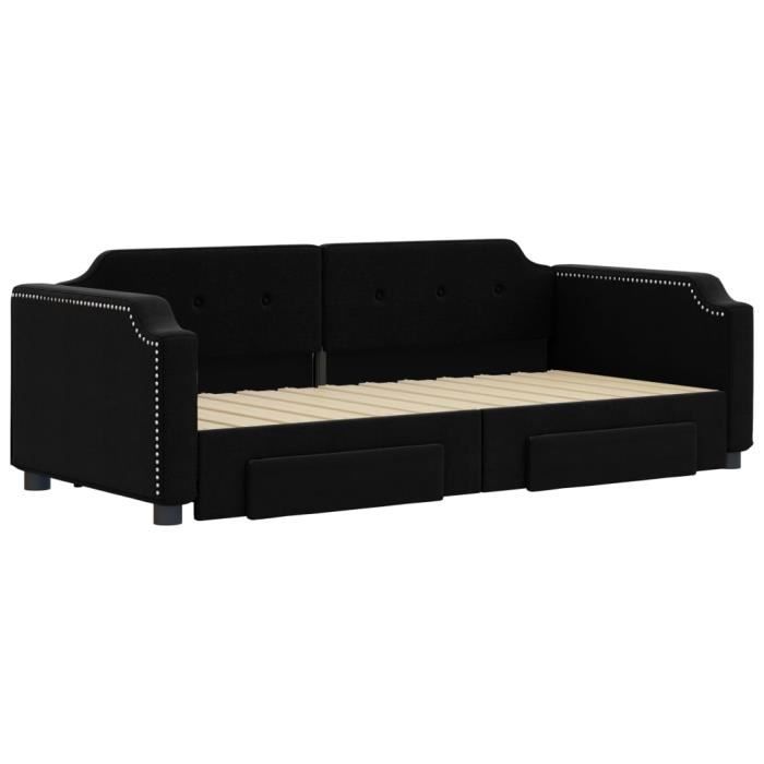 VidaXL Lit de jour avec gigogne et tiroirs noir 80x200 cm tissu 3197667