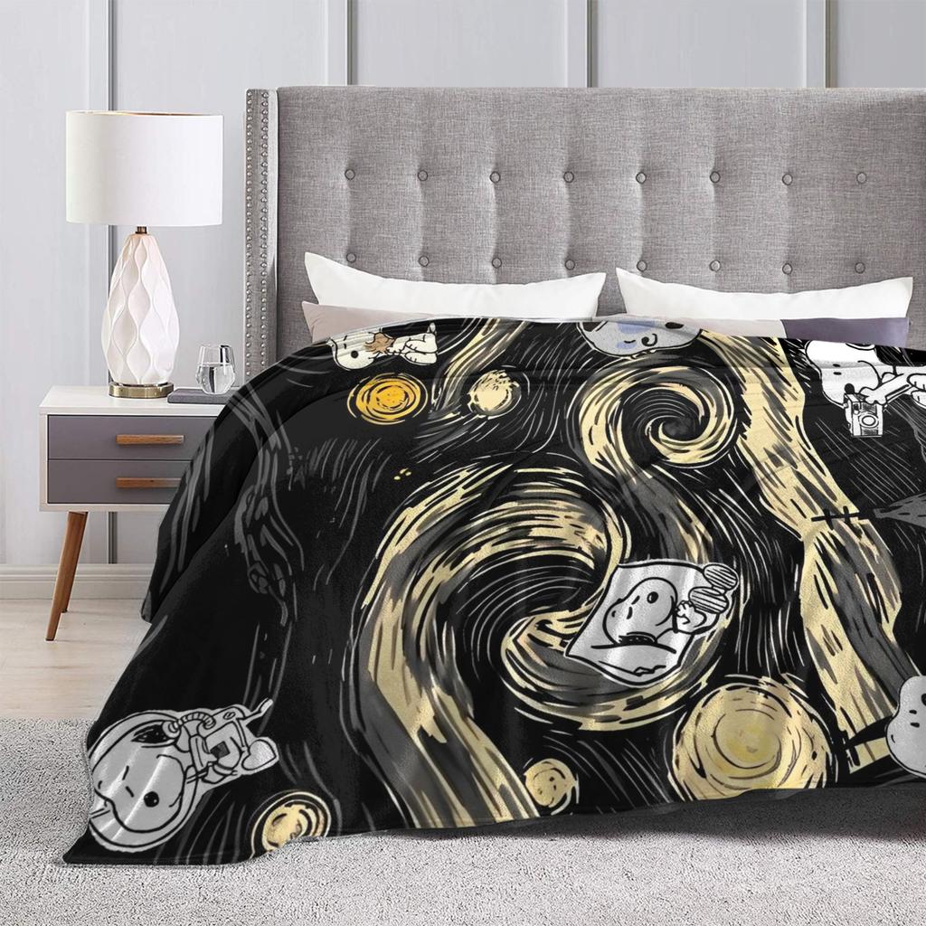 Snoopys Starry Sky Blanket Fleece Spring Autumn Cartoon Multi-function Super Soft Throw Blanket for Sofa Couch Rug Piece
