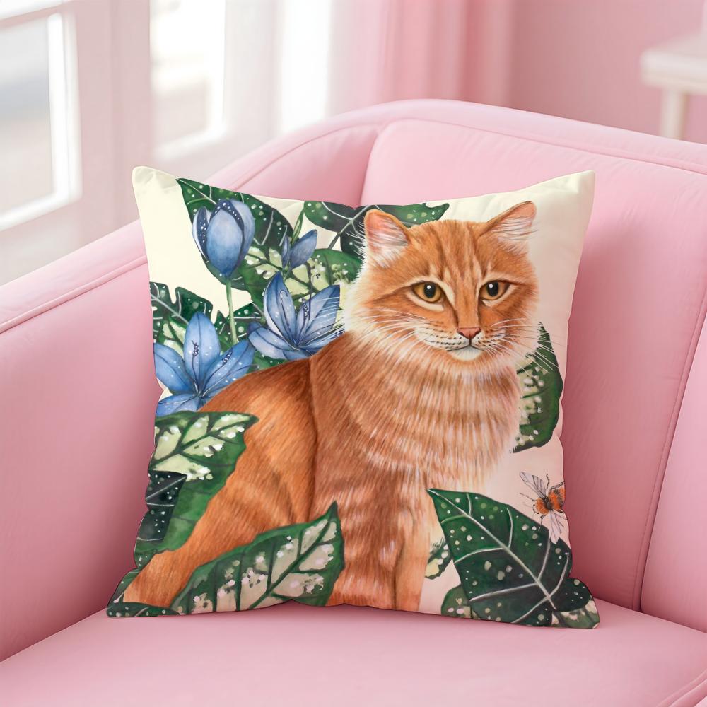 Anime Kwaii Plant Cats Cushion Cover Pillowcase Short Plush Invisible Zipper Room Sofa Cushion Cover