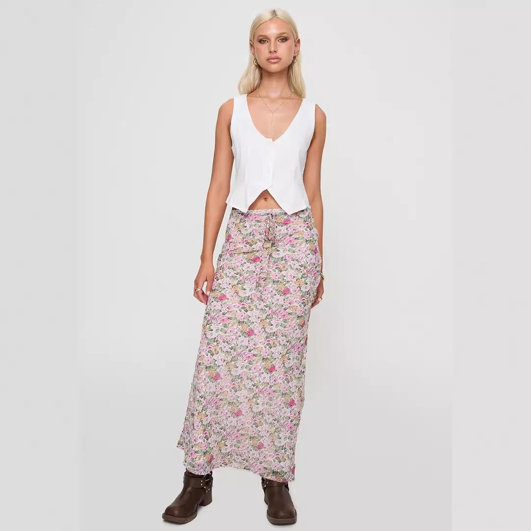 

Кружевная длинная юбка с цветочным принтом для женщин. Элегантная стильная облегающая юбка макси с высокой талией. Летняя дышащая легкая мягкая удобная юбка для отдыха. L