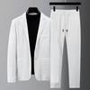 Completo da uomo a due pezzi primaverile a righe plissettato set blazer e pantaloni da uomo plissettato con coulisse ampio revers tasche sottile formale business set da uomo