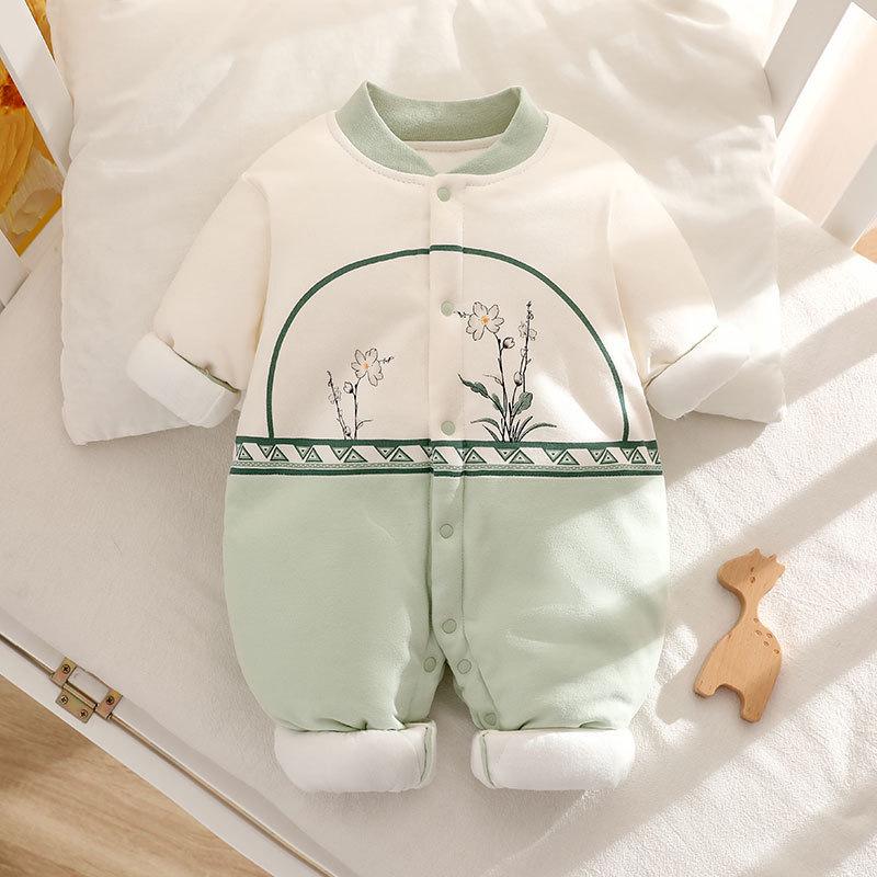 Thickened 120g Cotton Winter Baby Jumpsuit - Warm Padded Bodysuit for Crawling