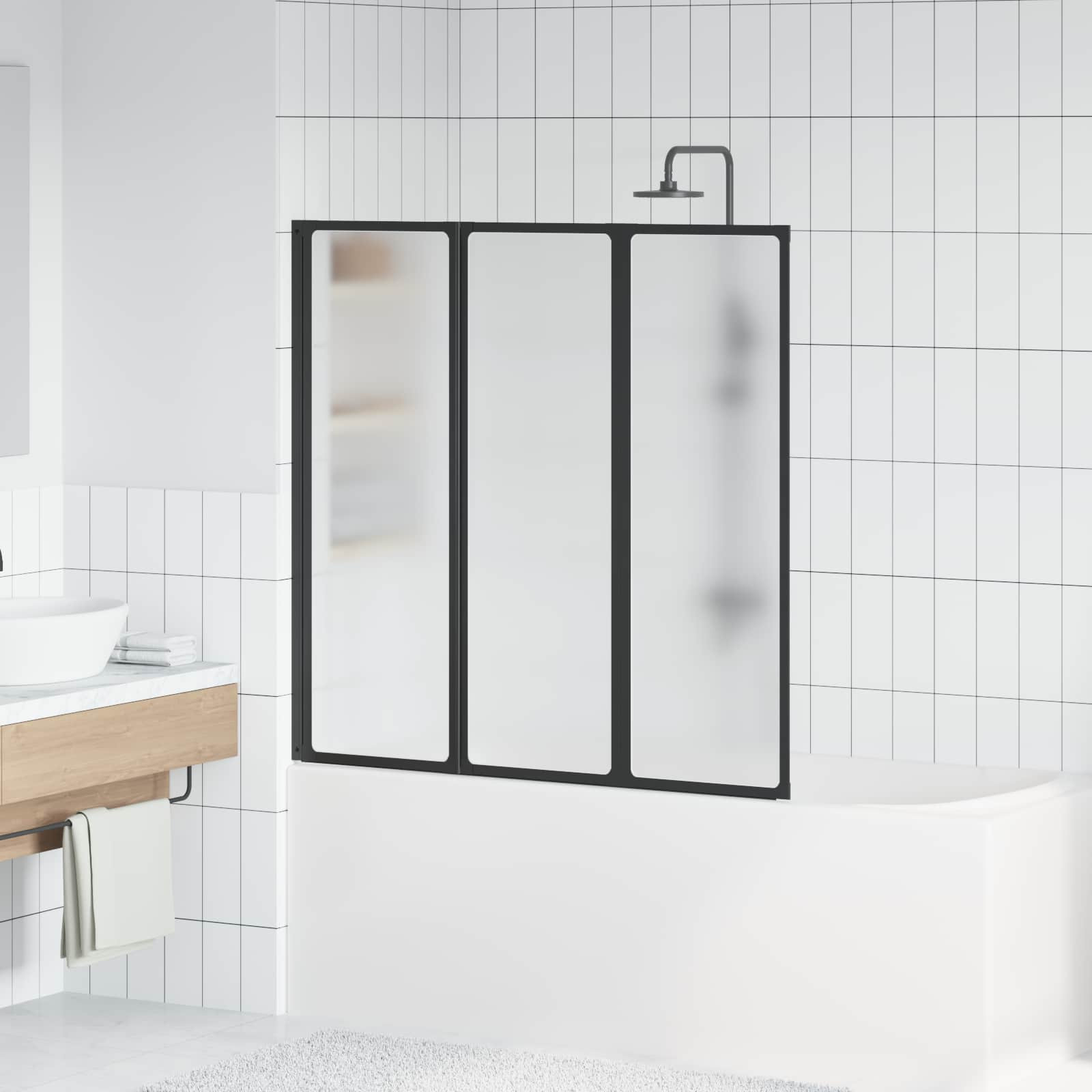 vidaXL Duschwand Schwarz 120 x 2 x 117 cm Aluminium und PP anti-blitz weiße