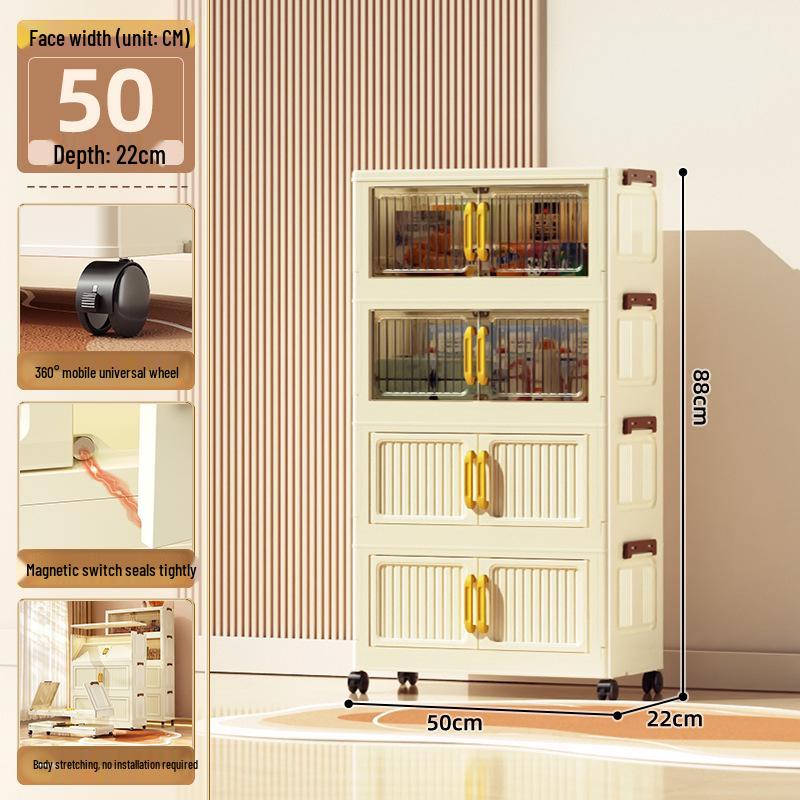 40-60cm Wide Transparent Foldable Double Door Floor Storage Cabinet with Multiple Layers