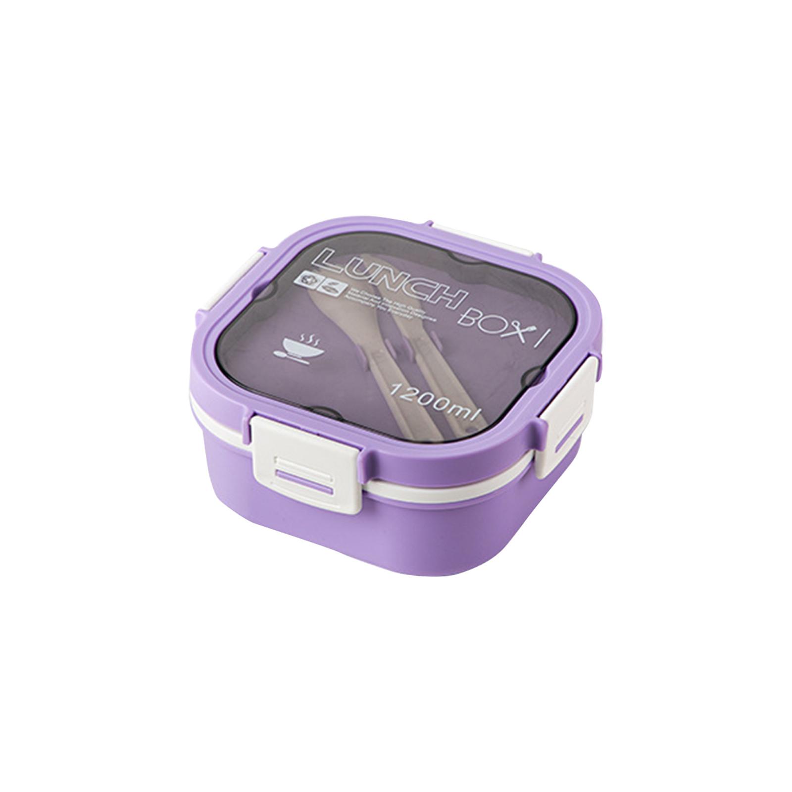 

Lunch Box with Fork and Spoon Double Layer Bento Box 1200ml Leak Proof Portable Food Container for Office School Outdoor Use One Size фиолетовый