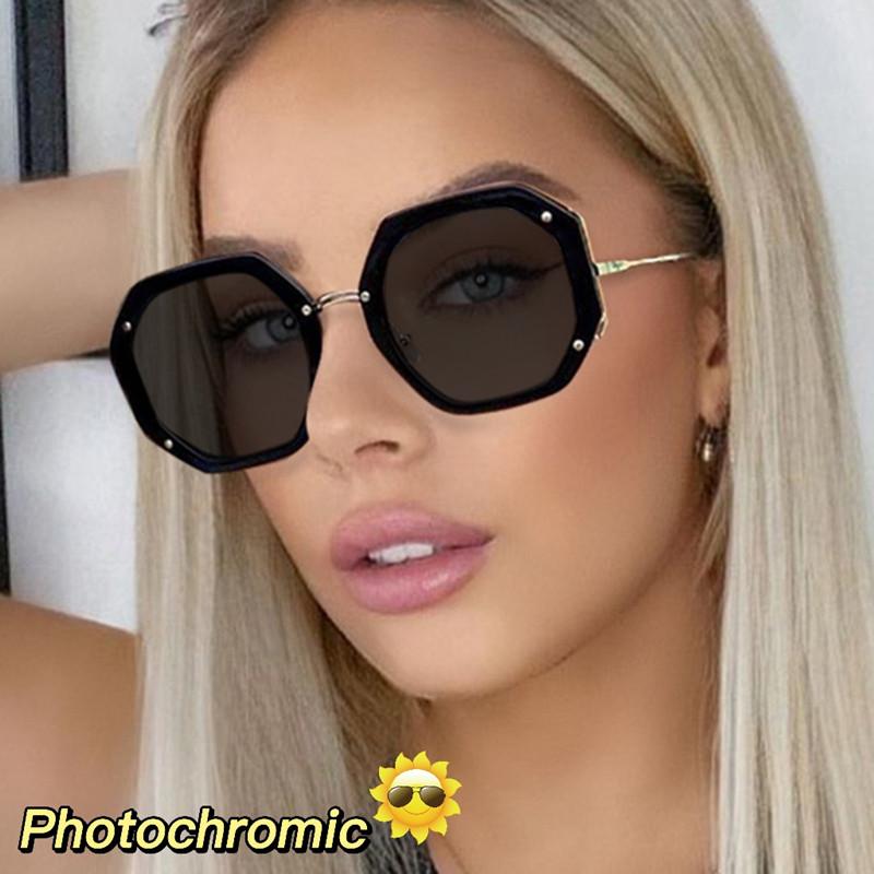 New Fashion Large Polygon Women Glasses Frame Photochromic Anti Blue Light Computer Reading Hyperopia Eyeglass
