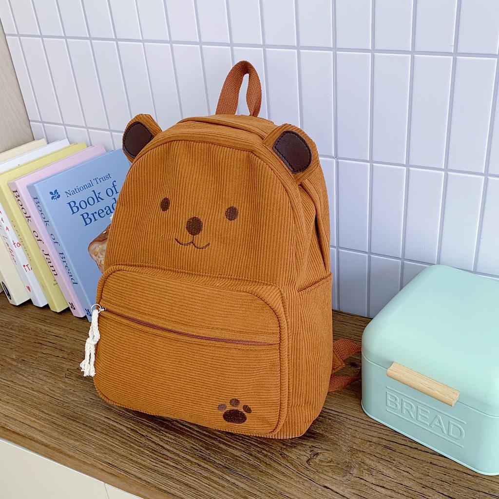 Corduroy bear backpack college style girl cute backpack student casual cartoon large capacity schoolbag
