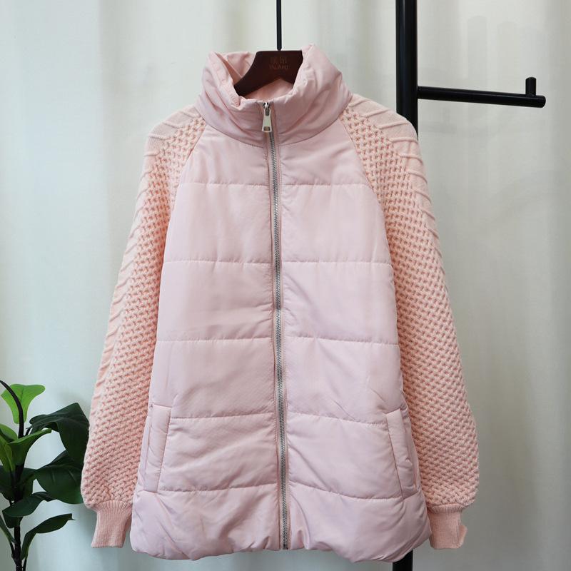 Zipper splicing cotton sweater jacket autumn and winter new thickened loose temperament knitted cardigan women