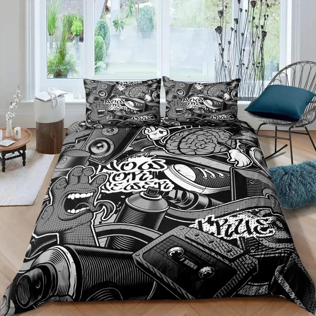 Gamer Duvet Cover Set Rotating Music Comforter Cover Gamepad Gaming Bedding Set for Boys Headphone Bedspreads Cover Queen Size