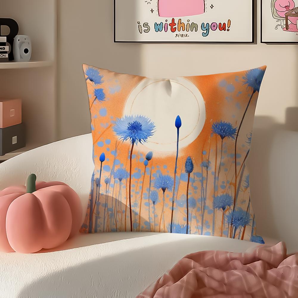 Delicate Floral Symbol CCornflower Cushion Cover Pillowcase Short Plush Invisible zipper Room Sofa Cushion Cover