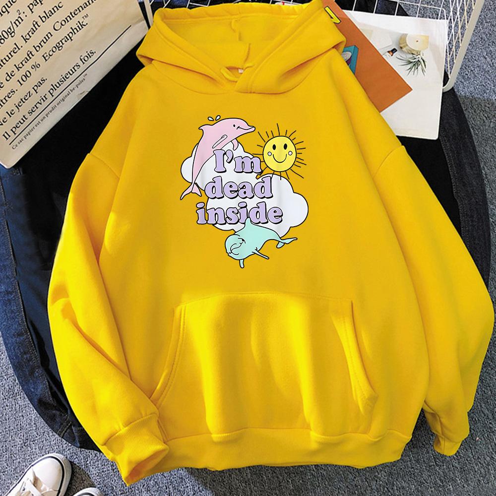 I'm Dead Inside Dolphin Sweatshirt Unisex/wo Unisex Lose Pullover Kawaii Cartoon Kleidung Beliebte Anime Hoodie Herbst Casual Hoody