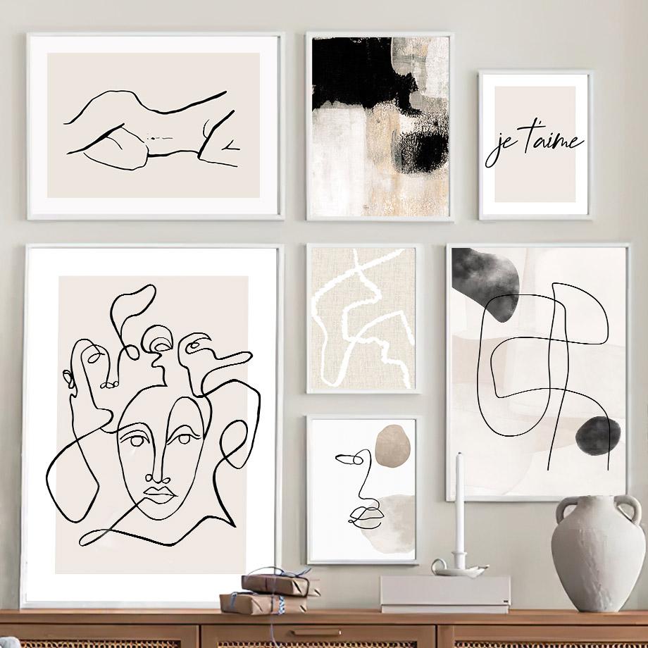 Wall Art Canvas Painting Black White Line Face Watercolor Living Room Decoration Posters And Prints Home Salon Wall Pictures