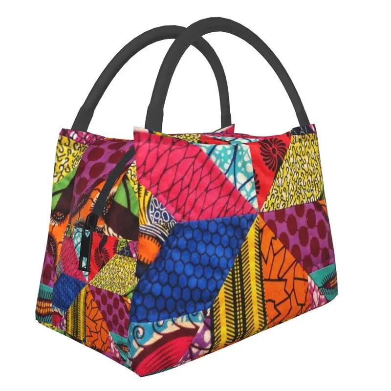 Colorful African Ankara Pattern Thermal Insulated Lunch Bags Women Geometric Lunch Container for Office Outdoor Meal Food Box