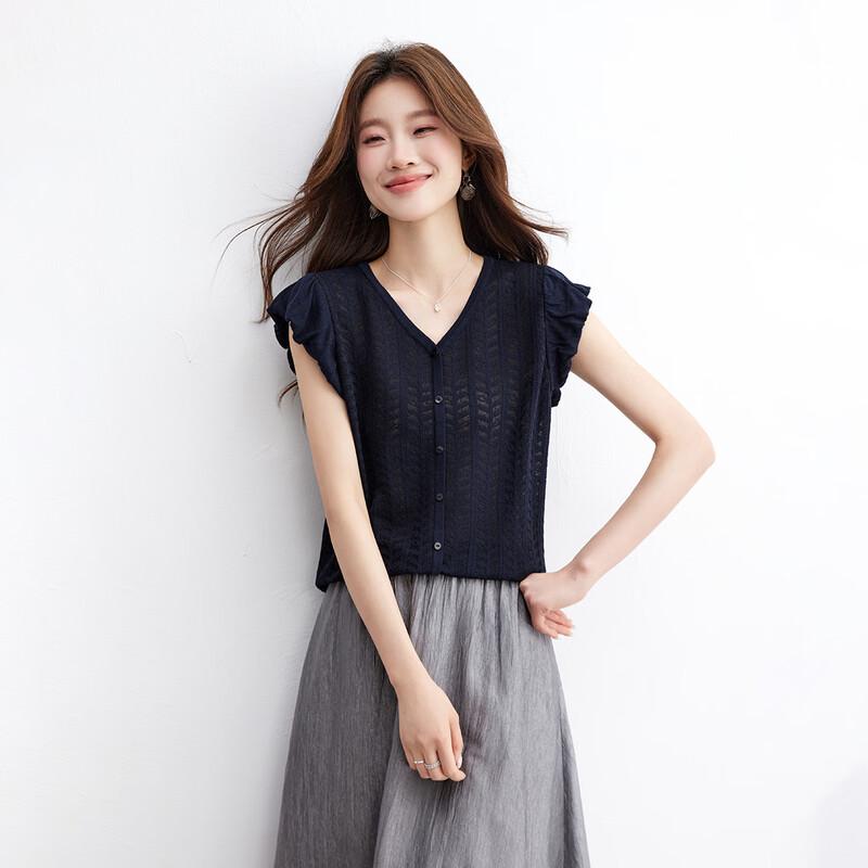 

Srcr Women s Mulberry Silk Blend Flutter Sleeve Knit Top M