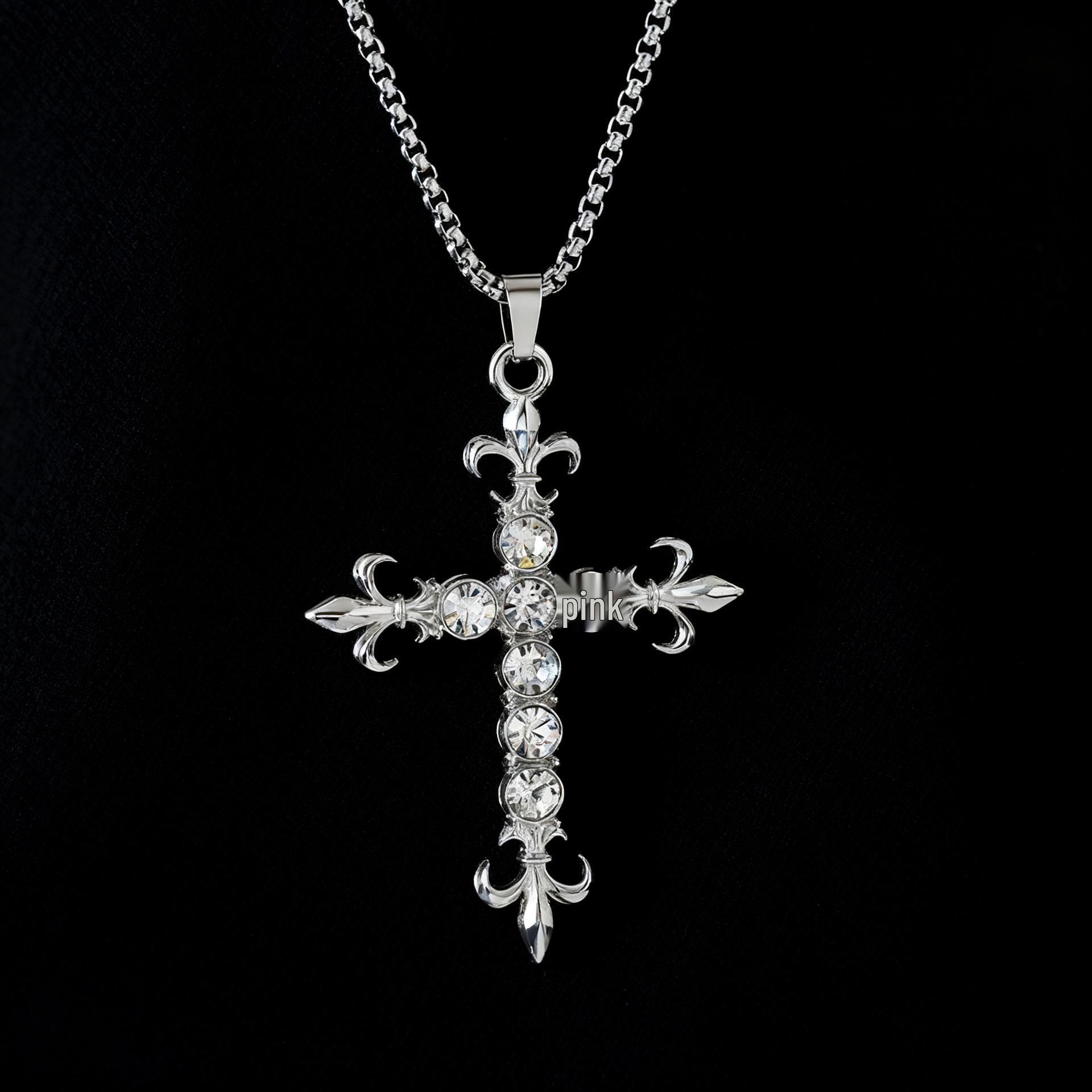 Stylish Zirconia Cross Long Necklace for Women - Versatile Summer Fashion Clavicle Chain Pendant with Stainless Steel Chain 50cm