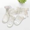 6 Pairs Woman Socks Solid Black White Lolita Lacework Ruffle Socks Summer Thin Japanese Style Kawaii Sweet Girls Short Socks