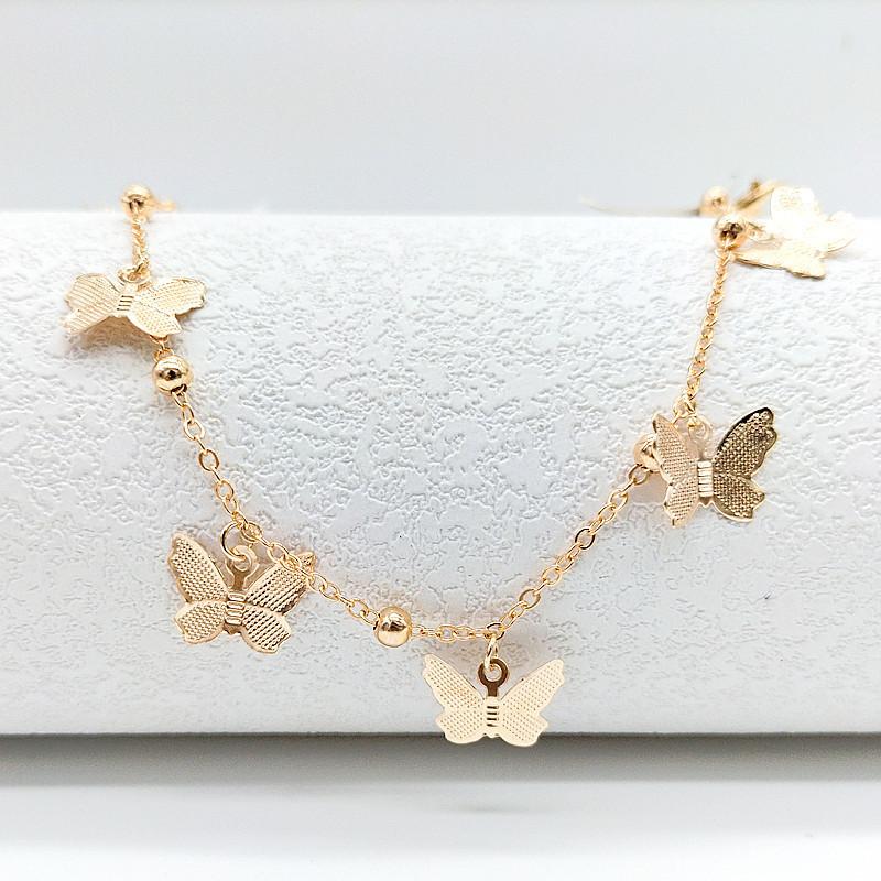 Bohemian Fashion Beach Feet Women, Simple Beads Hollow Butterfly Pendant Anklet