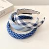 3CM Spring Summer Stylish Bluish Pinkish Plaid Headband with Sponge Padding for Women's And Girls Hair Accessories