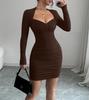European and American Style New Spice Girl Sexy Square Collar Slim Women's Dress