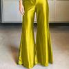 Damen 2-teiliges Outfit Satin Hoher Kragen Ärmellos Gespaltenes Oberteil & High Waist Schlaghose Elegantes Lässiges Sommerparty-Set