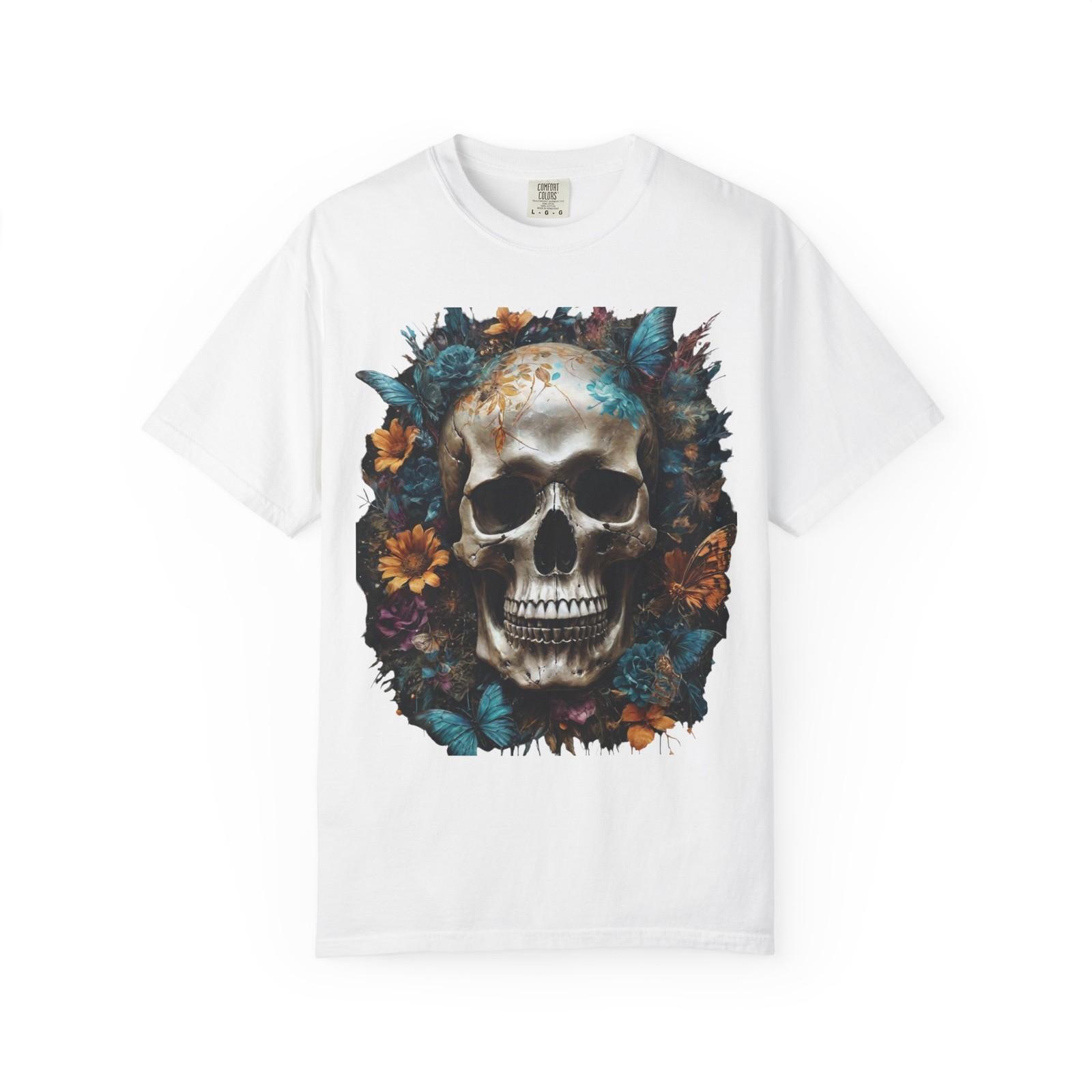 Skull Floral T-Shirt, Unisex Vintage Tee, Edgy Graphic Shirt S