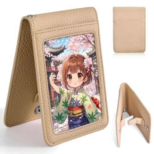 Ganve Women's Vertical Trading Card Holder, Synthetic Leather "Enjoy Idol" Stylish and Popular Idol Photo Display Storage Box with Clear Window (10x7.