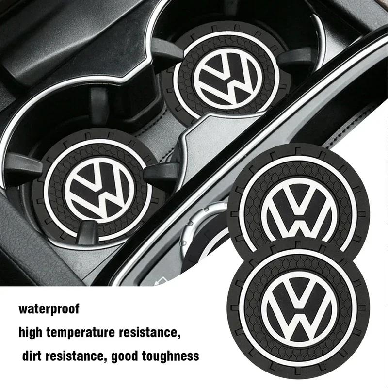 1/2PC Car Coaster Non-Slip Pad Water Cup Holder Interior Mat Accessories For Volkswagen VW Rline Beetle Touareg Tiguan TouranAL1