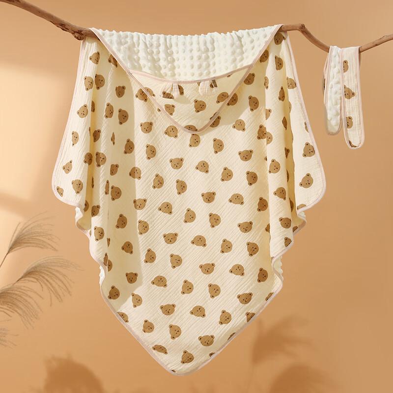 Oeny Baby Bear Head Dot Minky Swaddle Quilt