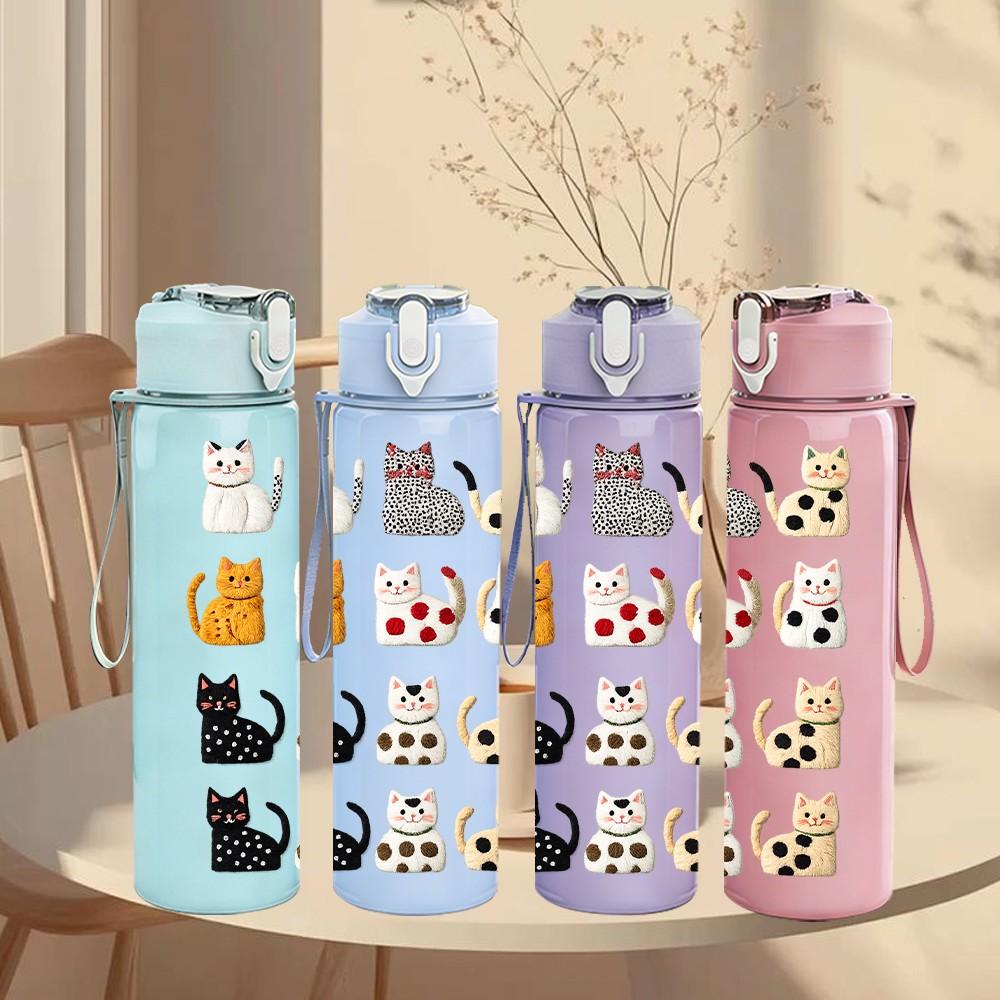 1PC Cat Breed Variety Collection Print 750ml Color Plastic Sports Water Bottle Leakproof Flip Straw Lid Suitable for Sports Office Home Use