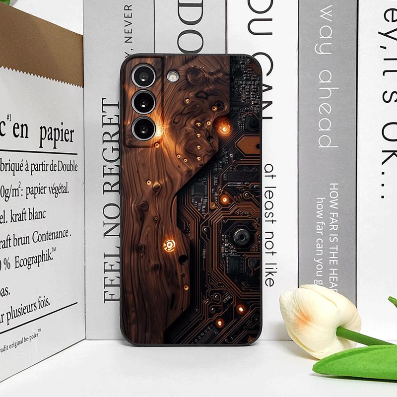 Künstlerische Mechanische Holztextur Muster Handyhülle für Samsung Galaxy S25 S24 S23 Ultra S22 Plus S21 FE A55 5G Weiche Silikonhüllen