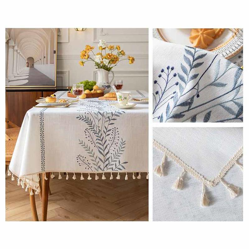 Floral Fresh Simple Embroidery Imitation Cotton Linen Dining Household Wear-resistant Waterproof Tablecloth
