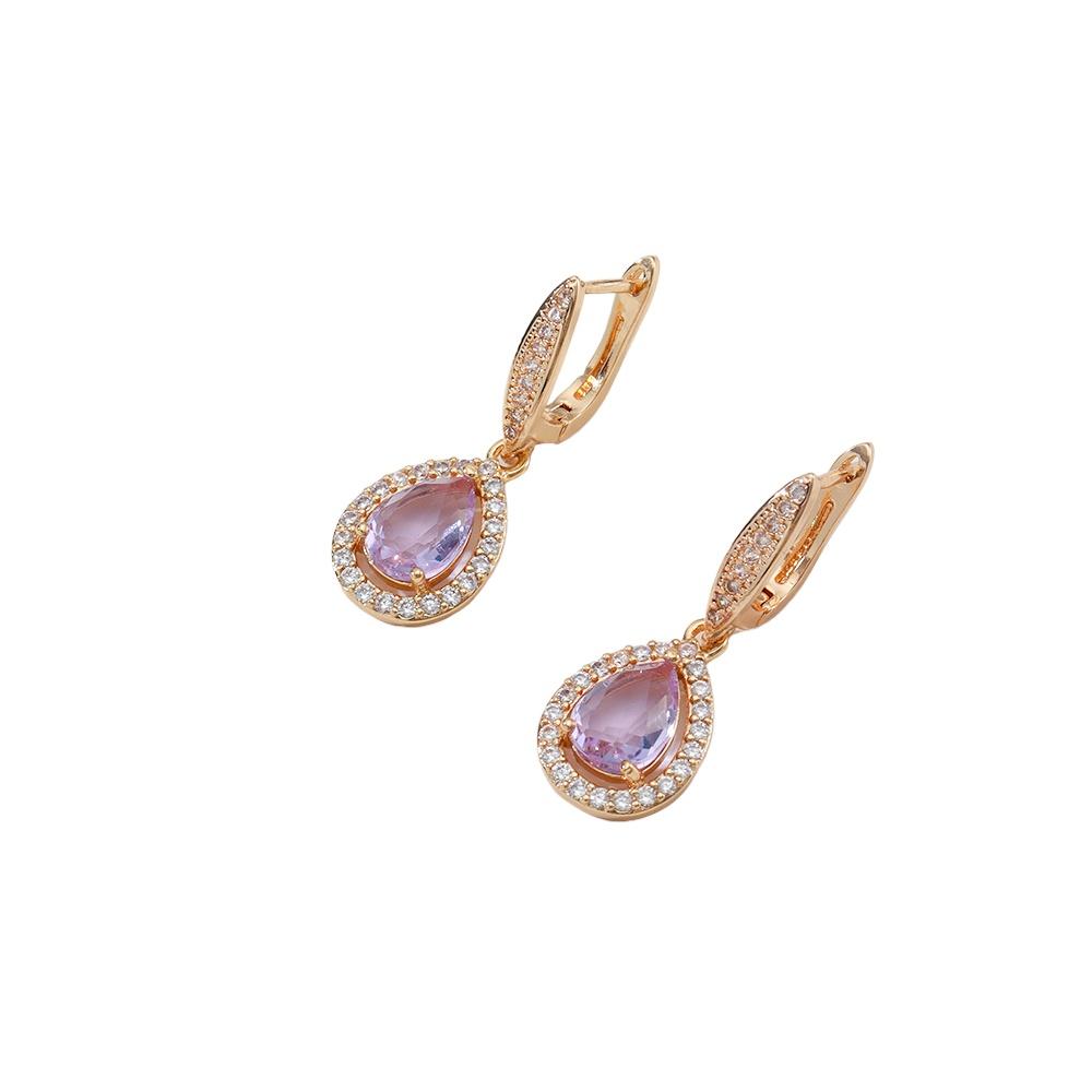 1 Pair Luxurious Purple Drop Shape Dangle Earrings for Women Cubic Zirconia Jewelry Wedding Party Accessories