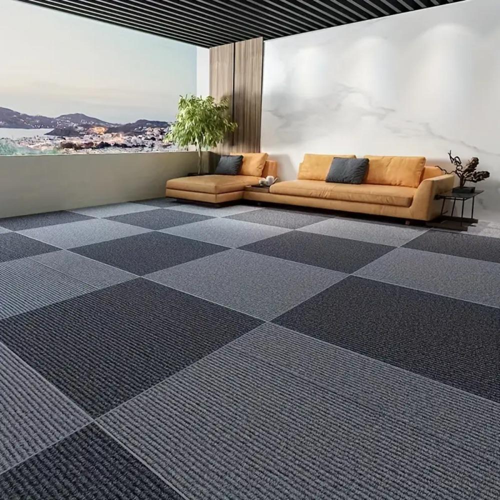 Square Self-Adhesive Carpet Tiles for Office and Home, Non-Slip Foam Backed Polyester Carpet, Solid Color Pattern , Office and Porch Decoration