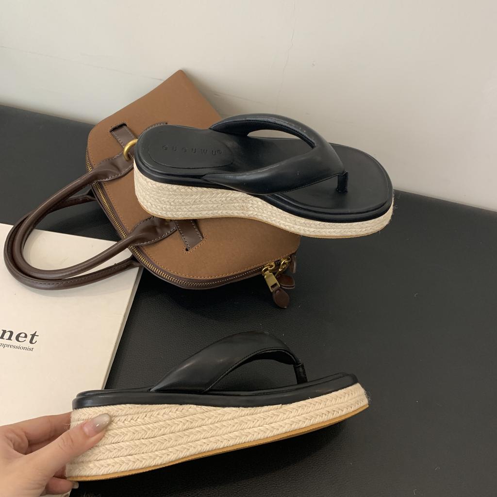 Fashion Women's Platform Silver Shoes, Platform Shoes, White, Hemp Rope, Flip-flops, Fashionable Design