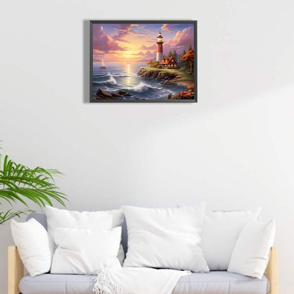 5D DIY Full Round Drill Diamond Painting Seaside Lighthouse Home Decor Art Craft