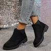 Fashion Women's Casual Fashion Round Toe Chunky Heel Suede Ankle Boots With V-cut, 7cm Heels For Work And Anti-slip Outfits 2025