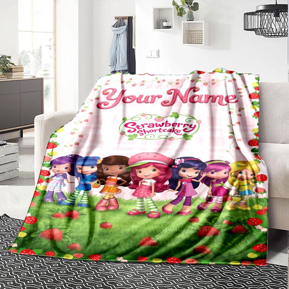 Name Custom Strawberry short cake Print Flannel Blanket High Quality Warm Comfortable Cover for All Seasons Perfect for Gifts Home Decor