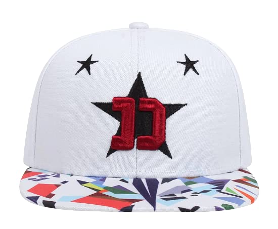Sproutsy Men's Unisex Star Baseball Cap, Cool, Stylish, Cute Flat Cap for Streetwear and Hip Hop (White)