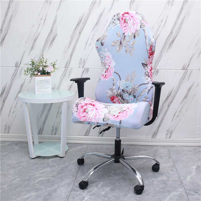 1 Pcs Office Computer Gaming Chair Covers Stretch Armchair Gamer Seat Cover Flower Printed Racing Desk Rotating Slipcovers