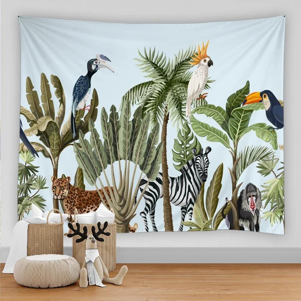 Tropical leaves flowers and birds beach wall hanging animal background palm tree wall hanging tapestry wall cloth carpet