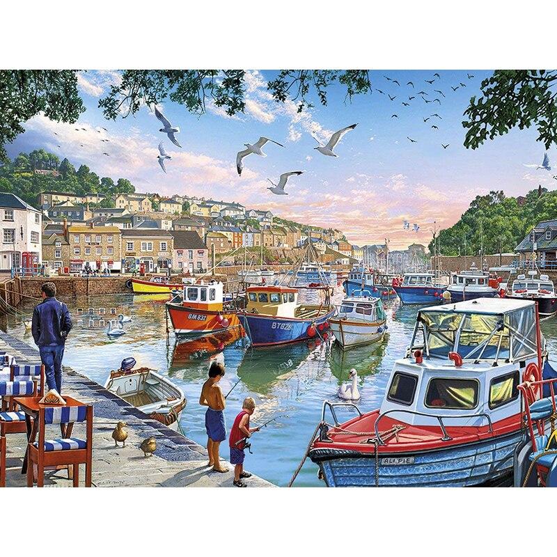 New 5d Diamond Diy Painting Sea View Diamond Embroidery Scenery Pier Cross Stitch Full Round Drill Home Decor Art Gift